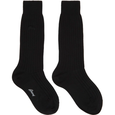 Brioni Black Wool Socks In 1000black