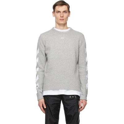 Off-white Men's Arrow Cotton-blend Crew Sweater In Grey
