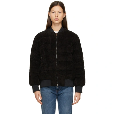Moncler Quilted Fleece Down Bomber Jacket In Black