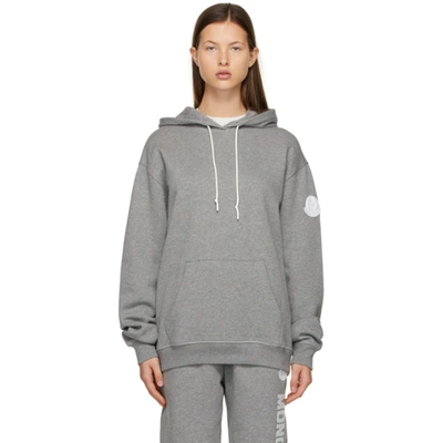 Moncler Back Logo Cotton Blend Hoodie In Grey