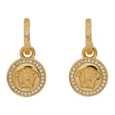 Versace Gold Tone Greca Medusa Crystal Earrings In D01o Gold