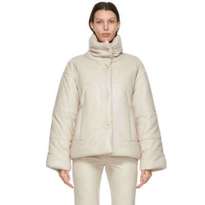 Nanushka Off-white Vegan Leather Hide Puffer Jacket In Weiss