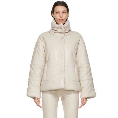 Nanushka Hide Quilted Padded Vegan Leather Jacket In Beige