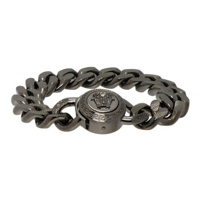 Versace Gunmetal & Silver Medusa Chain Bracelet
