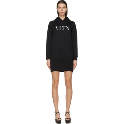 Valentino Printed Logo Cotton Jersey Hoodie Dress In Black