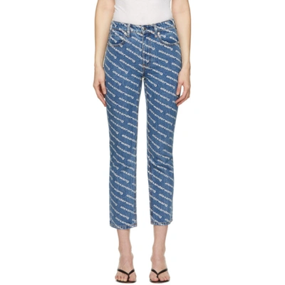 Alexander Wang High-rise Logo-print Straight-leg Jeans In Blue,white