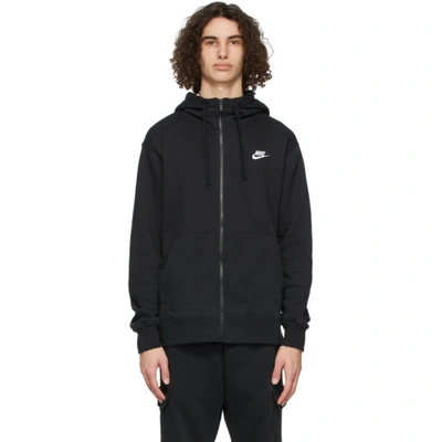 Nike Black Fleece Sportswear Club Full-zip Hoodie In Black/white