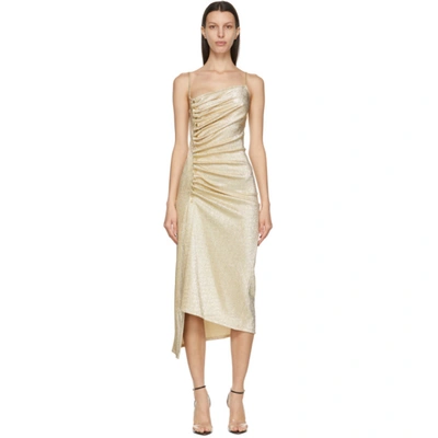 Paco Rabanne Metallic Pleated Dress With Side-button Ruched Detail In Gold