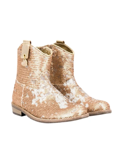 Monnalisa Teen Sequinned Ankle Boots In Gold