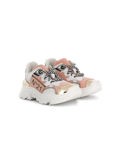N°21 Kids' N ° 21 Sneakers In Smooth And Perforated Leather In Pink
