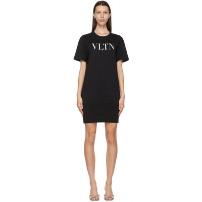 Valentino Vltn Printed Logo Cotton T-shirt Dress In Black