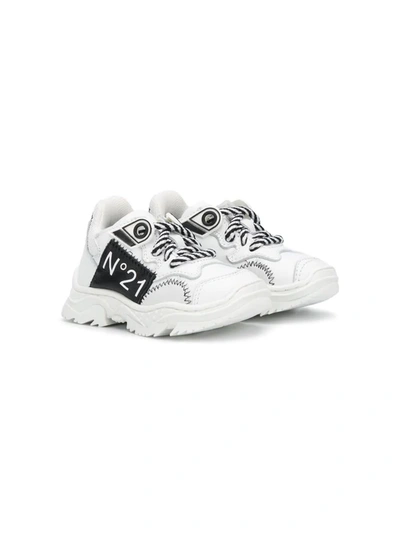 N°21 Kids' Logo-patch Panelled Chunky Sneakers In Bianco-nero