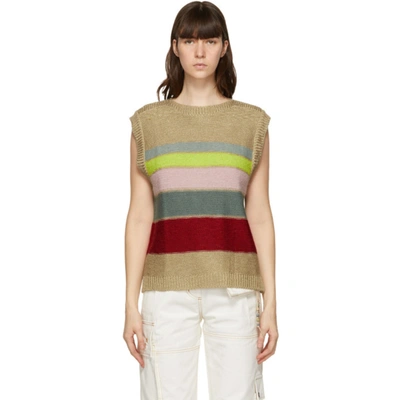 Andersson Bell Multicolor Boat Neck London Sweater In Beige