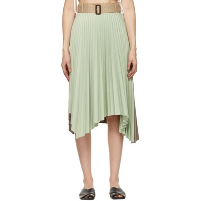 Andersson Bell Joanna Asymmetrical Pleated Woven Midi Skirt In Jade/brown