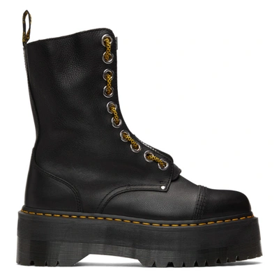 Dr. Martens' Sinclair Hi Max Black Combat Boot In Hammered Leather