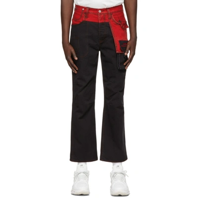 Feng Chen Wang X Levi's Contrast Panel Cargo Pocket Denim Jeans In Black/red