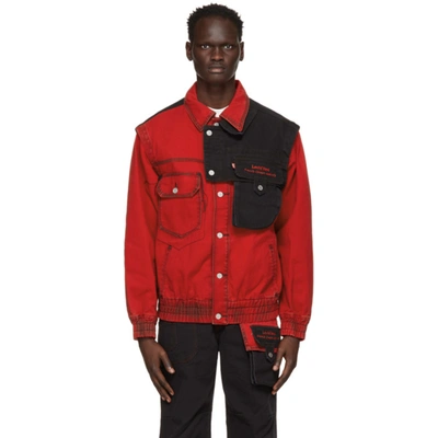 Feng Chen Wang X Levi's Convertible Contrast Panel Cotton Twill Jacket In Red/black