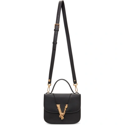 Versace Black Small Virtus Shoulder Bag In Black- Gold