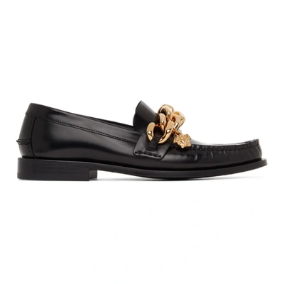 Versace Black Leather Medusa Chain Loafers