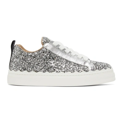 Chloé Lauren Glitter Low-top Sneakers In Silver/white