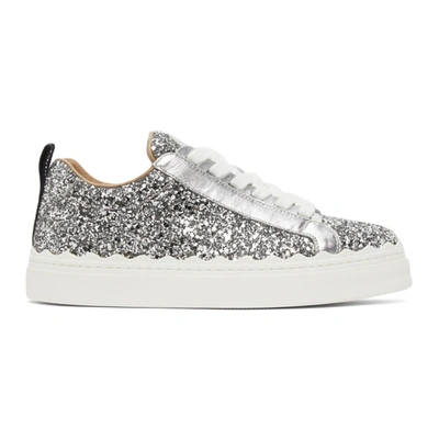 Chloé Lauren Glitter Low-top Sneakers In 094 Silgry