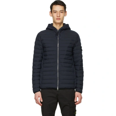 Stone Island Navy Down Loom Woven Chambers Jacket In Black