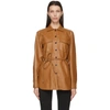 LVIR BROWN FAUX-LEATHER OVERSIZED BELTED SHIRT