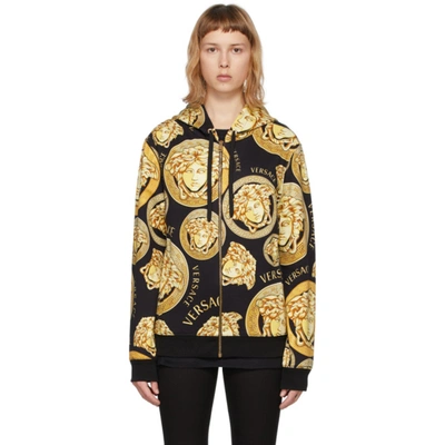 Versace Black & Yellow Medusa Amplified Zip-up Hoodie In 5b000 Black