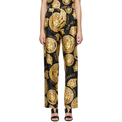 Versace Black & Yellow Silk Medusa Amplified Pyjama Trousers In 5b000 Gold