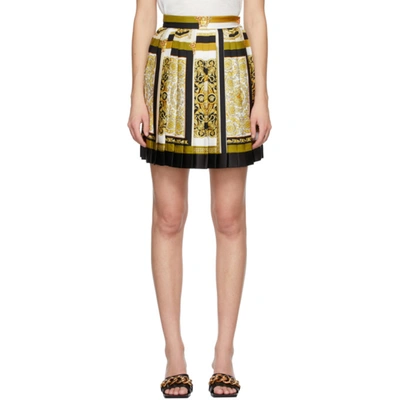 Versace Multicolor Silk Barocco Mosaic Miniskirt In Black,gold,white