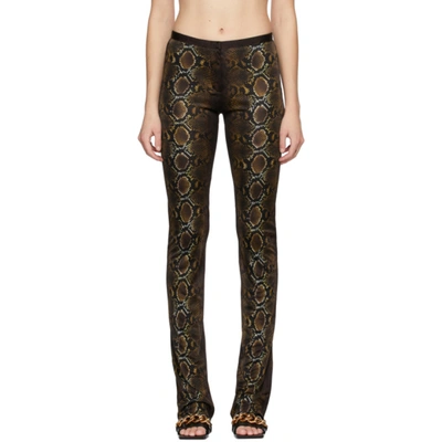 Versace Python-print Jersey Flared Pants In Brown