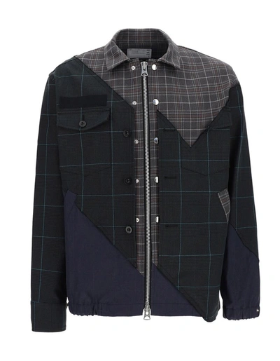 Sacai Checked Panelled Jacket In Grey