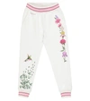 MONNALISA EMBROIDERED STRETCH-COTTON TRACKPANTS,P00530957