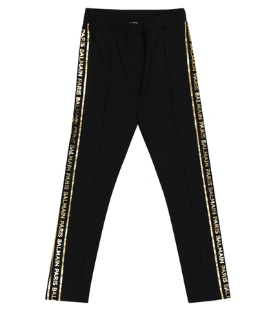 Balmain Kids' Logo Cotton Jersey Leggings In Black