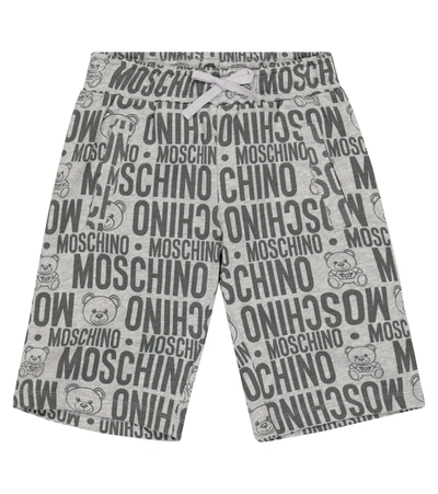 Moschino Kids' All Over Print Cotton Sweat Shorts In Grey