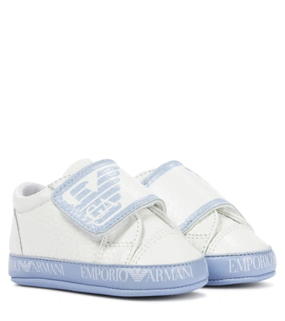 Emporio Armani Baby Logo Leather Sneakers In White