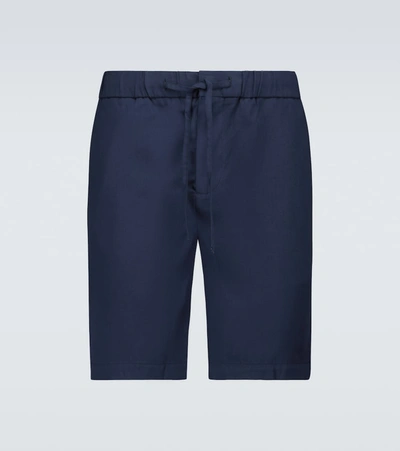 Frescobol Carioca Felipe Slim-fit Linen And Cotton-blend Drawstring Shorts In Navy
