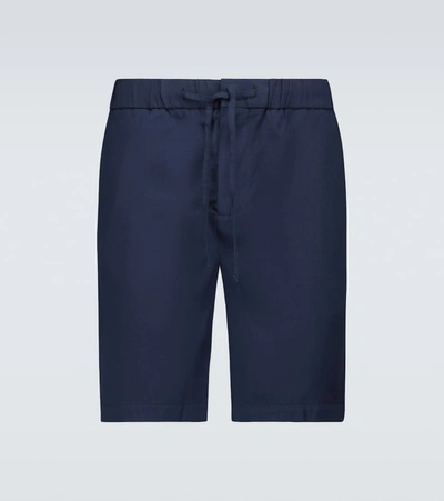 Frescobol Carioca Felipe Slim-fit Linen And Cotton-blend Drawstring Shorts In Blue