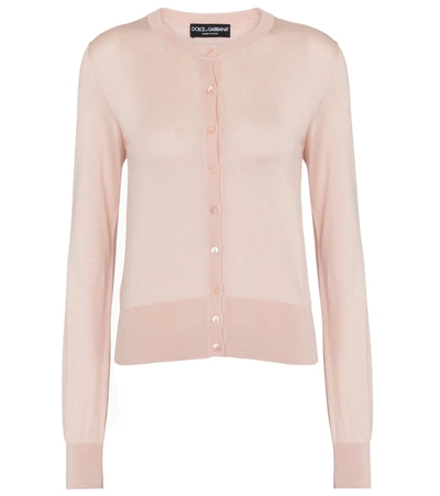 Dolce & Gabbana Long-sleeve Jewel-button Cashmere-silk Cardigan In Pink