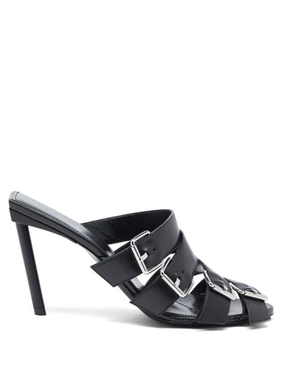 Balenciaga 80mm Four-buckle Napa Heel Slide Sandals In Black