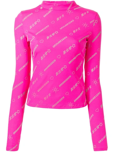 Ground Zero All-over Logo Print Top In Pink