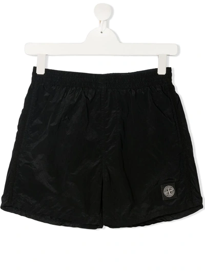Stone Island Teen Logo-patch Swim Shorts In Black