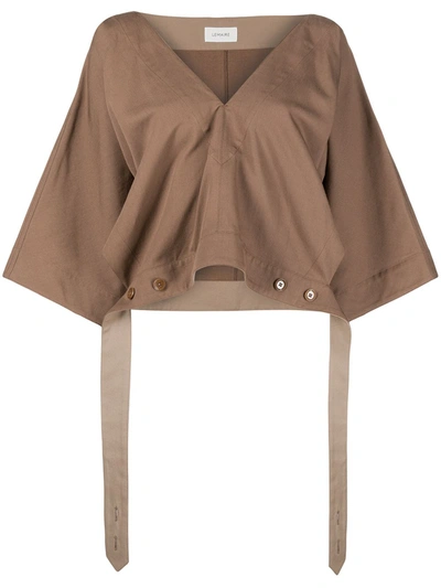 Lemaire Tie Waist Cropped Blouse In Brown