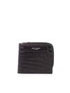 Saint Laurent Matte Crocodile Embossed Zip-around Wallet In Black