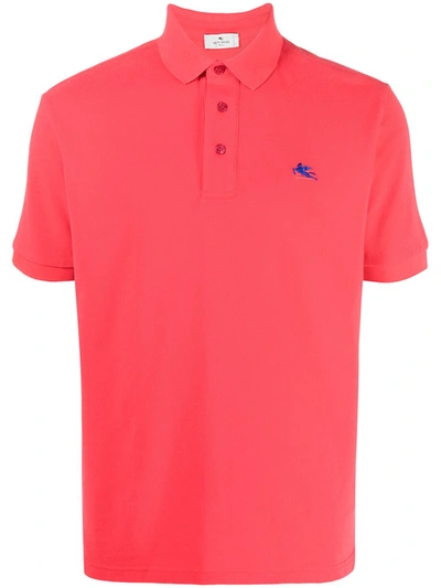 Etro Piquet Polo Shirt With Embroidered Pegaso In Red