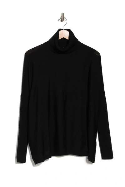 Allsaints Koko Merino Wool Turtleneck Wrap Sweater In Black/black