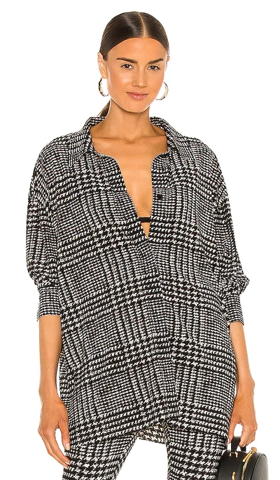 Norma Kamali Oversized Boyfriend Nk Shirt. In Large Glenn Plaid Tweed