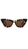 Bottega Veneta Tortoiseshell Pointed Cat-eye Sunglasses In Shiny Spotted Havana & Brown