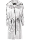 KARL LAGERFELD METALLIC HOODED RAINCOAT