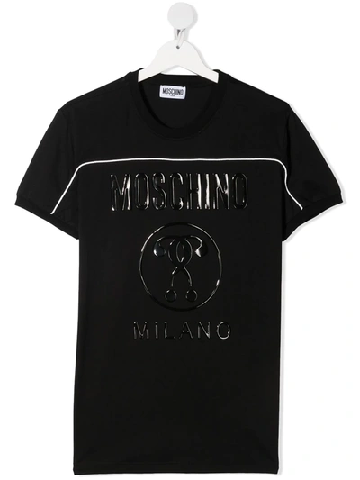 Moschino Kids' High-shine Logo T-shirt In Black